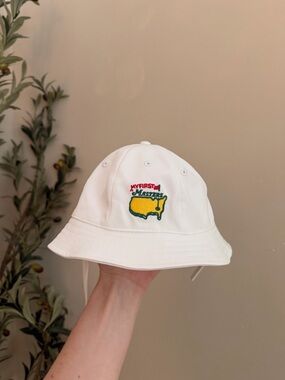 Masters White Bucket Hat with Yellow & Green Embroidered Logo
